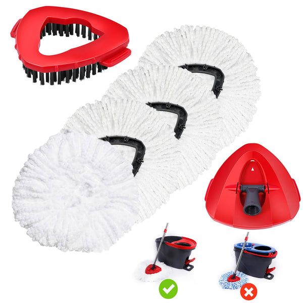 Wa.Ie Jiemimicrofiber Spin Mop Refills Head Compatible for Easywring 1-Tank System,1 Mop Scrub Brush + 1 Mop Base + 4 Pack Cleaning Floor Mop Head