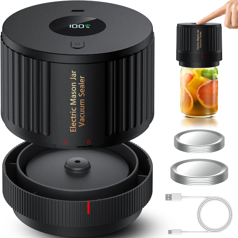LOVE MOMENT Electric Mason Jar Vacuum Sealer Kit | for Wide Mouth and Regular Mouth Mason Jar Black