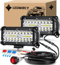 Light Bar,Ledmircy 7 Inch LED Light Bar Kit with round Toggle Switch Wiring Harness 2 Lead White LED Pod Lights Triple Rows Spot Flood Combo Beam