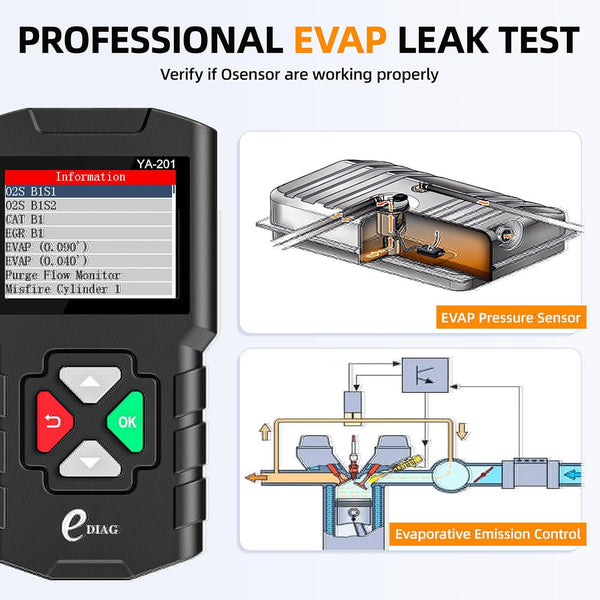 YA-201 Obd2 Scanner, Full OBD2 Modes Check Engine Code Reader After 1996 All OBDII/EOBD/KOBD/CAN Cars, O2 Sensor EVAP Systems, Battery Test,Live