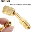 R410A Adapter 5/16" SAE Female Quick Couplers to 1/4" SAE Male Flare, 2 PC 45 Degree Angled Charging Vacuum Adapter, Used for R410a with Thimble