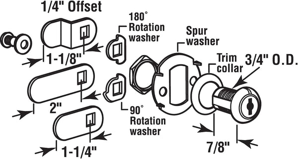 Prime-Line U 9943 Diecast Drawer & Cabinet Lock, 7/8 in., Stainless Steel | 3 Cams, Includes Trim Collar, 2 Washers, 2 Keys & Fasteners, For 9/16