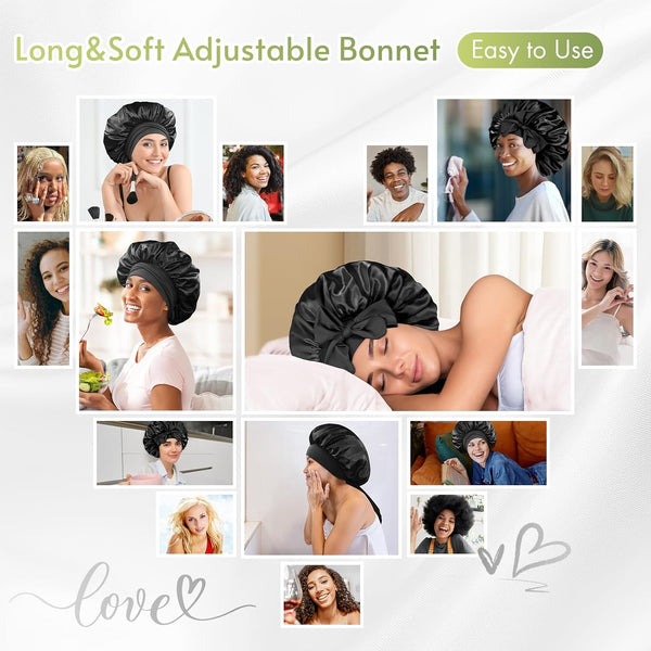 BONNET QUEEN 2Pcs Pack Satin Bonnet Cool Breathable Single Layer Silk Bonnet for Sleeping Women Hair Bonnet Night Sleep Cap Scarf Wrap for Curly