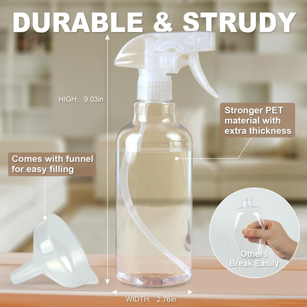 Plastic Spray Bottles (2-Pack, 16.9 Oz) Heavy Duty Spraying, Mist & Stream Clear, 2-Pack