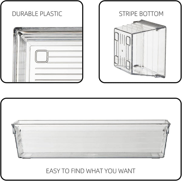 Clear Plastic Drawer Organizer Tray for Vanity Cabinet (Set of 10),Storage Tray for Makeup, Kitchen Utensils, Jewelries, and Gadgets