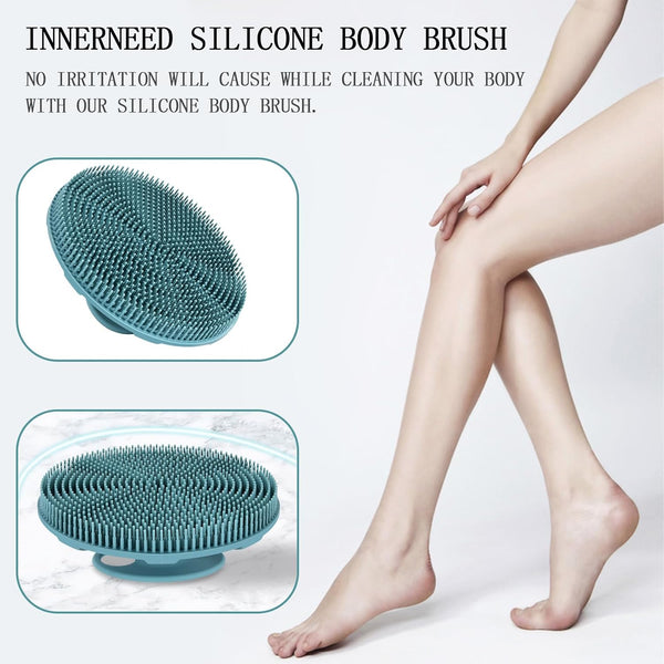 INNERNEED Food-Grade Soft Silicone Body Scrubber Shower Brush, Dark Green | Handheld Cleansing Skin Brush, Gentle Exfoliating and Lather Well,