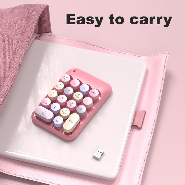 MOFII Wireless Number Pads - Pink Numeric Keypad 18 Keys USB 2.4G round Keycap Colorful Extensions Keypads, Financial Accounting Portable Numpad