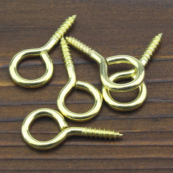 HELIFOUNER 200 Pieces 0# Screw Eyes, Screw in Eye Hooks, Metal Screw Eye Pins Hooks, Brass Plated Steel Screw Eyes, Gold 0# Gold