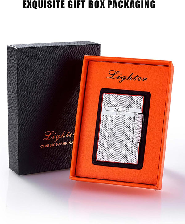 Dual Flame Mode Classic Lighter, Jet Torch Lighter Soft Flame Lighter 2 in 1 Windproof Refillable Butane Lighter for Men Dad Husband Collect,Black c