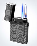 Dual Flame Mode Classic Lighter, Jet Torch Lighter Soft Flame Lighter 2 in 1 Windproof Refillable Butane Lighter for Men Dad Husband Collect,Black c