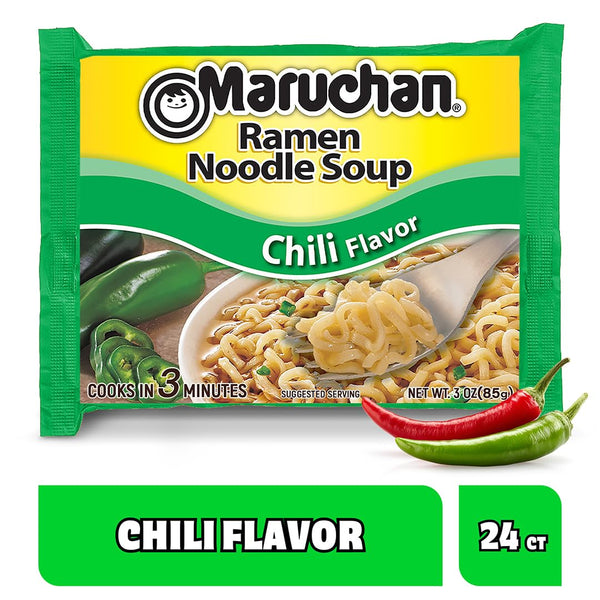 Maruchan Ramen Chili, Instant Ramen Noodles, Ready to Eat Meals, 3 Oz, 24 Count