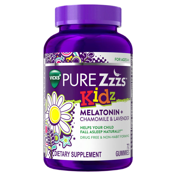 Pure Zzzs, Kidz, Kids Melatonin Gummy, Sleep Aid, Low Amount of Melatonin for Kids, with Chamomile and Lavender, 1 mg, Berry Flavored, 72 Count