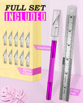 DIYSELF 1 Pcs Craft Hobby Knife Exacto Knife with 11 Pcs Stainless Steel Blade Kit, 1Pcs Steel 15CM Ruler for Art, Scrapbooking, Stencil (Purple)