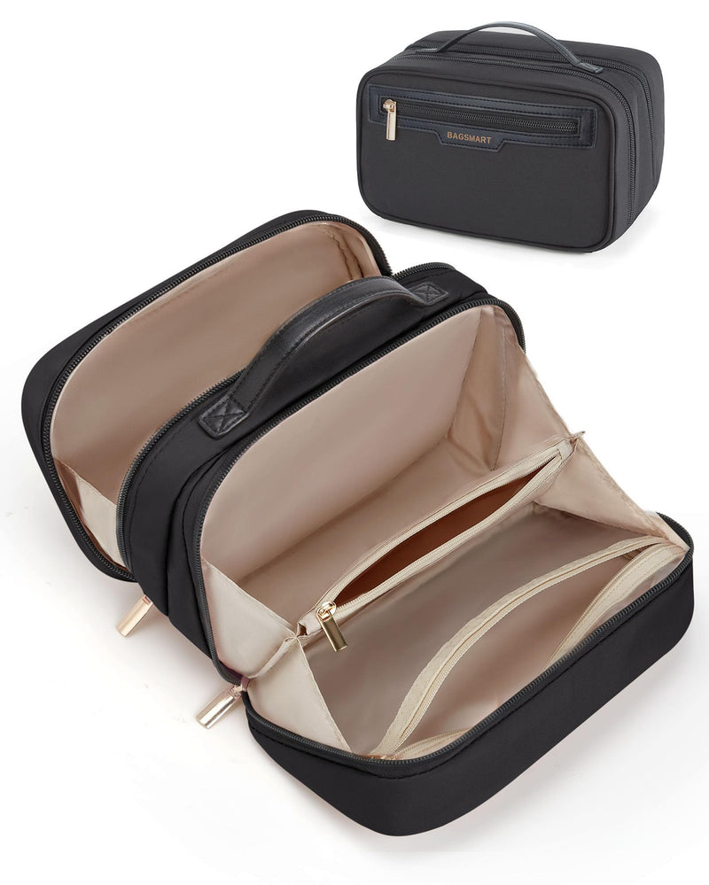 BAGSMART Travel Makeup Bag, Make up Bag with Multiple Compartments for Organizer, Durable & Compact Cosmetic Organizer for Women for Travel