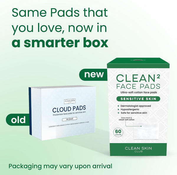 Clean Skin Club Clean² Sensitive Skin Face Pads – Ultra-Soft 100% Organic Cotton, Fragrance-Free & Lint-Free Makeup Remover & Toner, Dermatologist