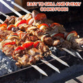12PCS Kabob Skewers Flat Metal BBQ Barbecue Skewer 14" Long Stainless Steel Shish Kebob Sticks Wide Reusable Grilling Skewers Set for Meat Shrimp