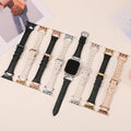 Minyee Leather Bands Compatible with Apple Watch Band 38/40/41/42/44/45/46/49mm Women, Slim Thin Dressy Designer Strap with C-Shape Metal Buckle
