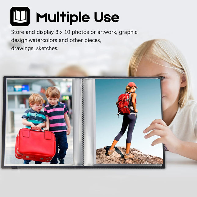 Photo Album 8X10, 8X10 Photo Album Book Holds 68 Photos, Art Portfolio Binder for 8 X 10 Pictures, Photo Albums for 8X10
