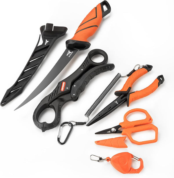 Kastking Steelstream 6Pc Fishing Tool Kit - Corrosion Resistant Fishing Pliers with Lanyard, Fillet Knife, Floating Fish Lip Gripper, Fishing