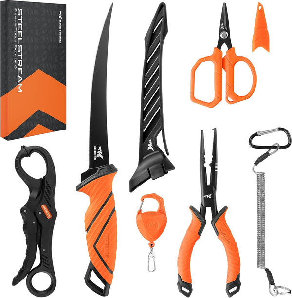 Kastking Steelstream 6Pc Fishing Tool Kit - Corrosion Resistant Fishing Pliers with Lanyard, Fillet Knife, Floating Fish Lip Gripper, Fishing