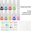 Professional 10-Pack of Enfain 16GB Multicolor USB 2.0 Flash Drive 10 Pack | Swivel Thumb Drives with 31 Labels | Gift-Ready Packaging for