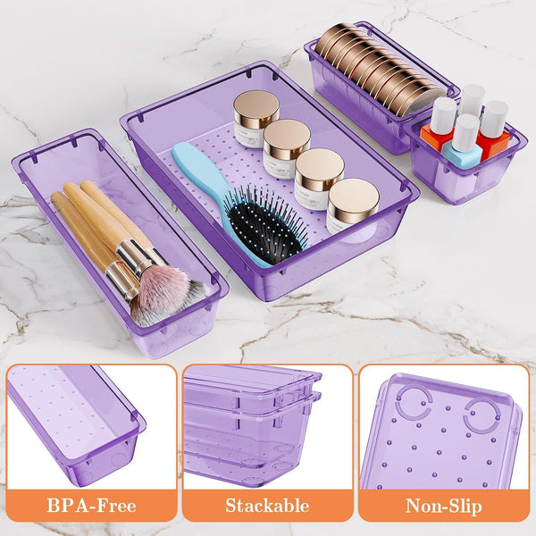 SpaceHacks 25 PCS Plastic Drawer Organizer Set, 4-Size Versatile Organizer Trays & storage Bins for Makeup, Jewelry, and Gadgets in Bathroom,