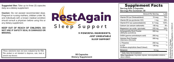 Sleep Support - 90 Capsules, Melatonin, GABA, Magnesium, L Theanine, Ashwagandha and More