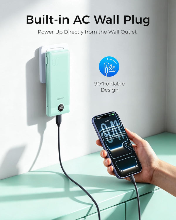 VEGER Portable Charger for Iphone with Built in Cables and Wall Plug, 10000Mah Slim Fast Charging USB C Power Bank, Travel Essential Battery Pack