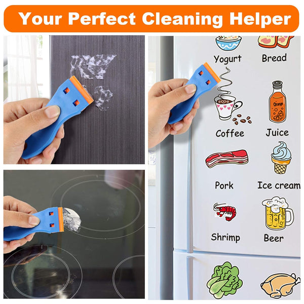 KUSUFEFI Plastic Razor Blade Scraper, 2PCS Scraper Tool with 60PCS Plastic Blades, Cleaning Scraper Remover for Stickers, Decals, Adhesive,