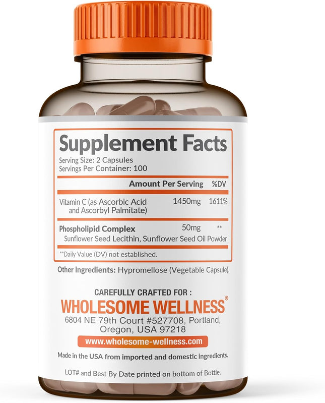 Wholesome Wellness Liposomal Vitamin C Capsules (200 Pills 1500Mg Buffered) High