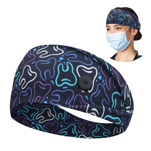 ABAMERICA Headbands with Button for Mask, Wide Nurses Headbands Non Slip Elastic Ear Protection for Women Men Doctors Sweatband Headband A-77
