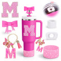 6PCS Pink Stanley Cup Accessories Set, Initials Decorations for Stanley Cup 30oz 40oz, Includes Bow Straw Topper, Handle Charm, Letter Sticker,