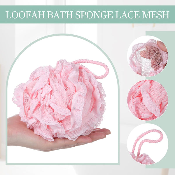 Sunnyray 4 Pack Loofah Bath Sponge Lace Mesh Set Large 60G Shower Poufs Body Scrubber Bath Loofah Ball Body Wash Sponge Exfoliating Scrubber Luffa