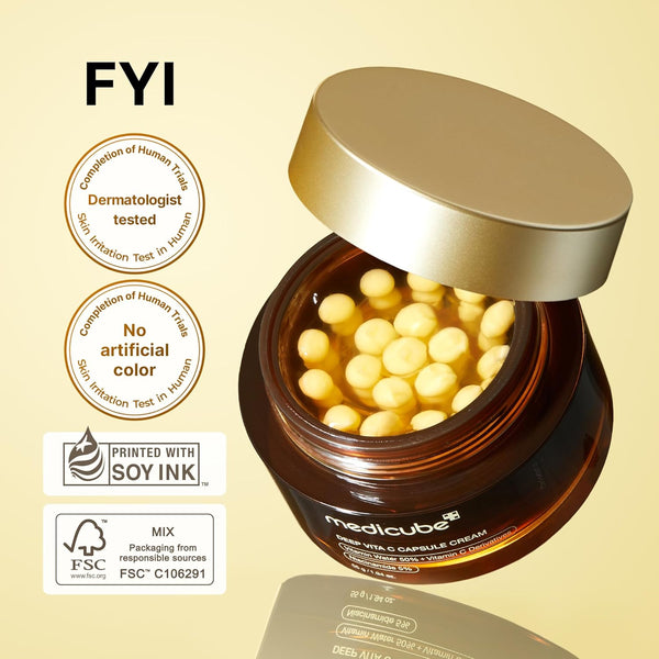 Medicube Deep Vitamin C Golden Capsule Face Moisturizer - Liposome Capsules for Wrinkles, Skin Radiance - Transparent Gel for Glow Hydration -
