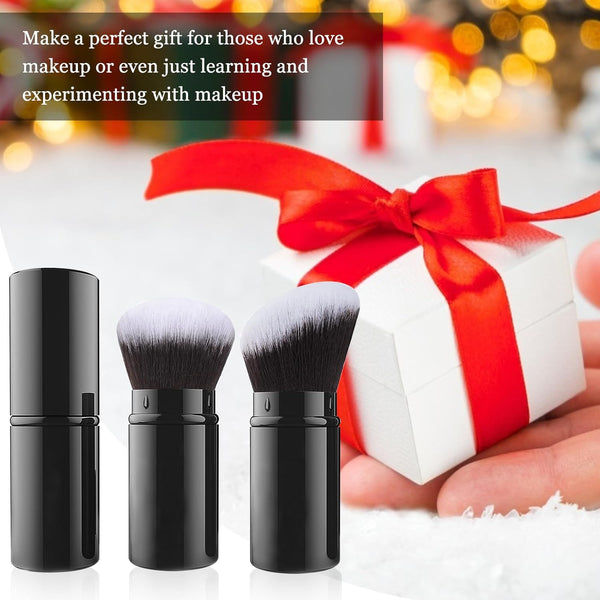 Falliny Retractable Makeup Brush, 2 Pack Travel Kabuki Face Blush Brush, Portable Powder Foundation Sunscreen Brush with Cover for Blush, Bronzer,