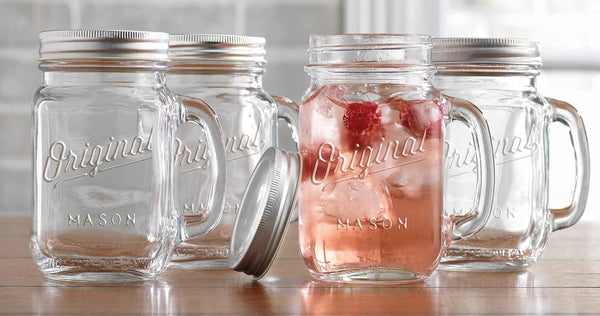 Glaver's Mason Jar 16 Oz. Glass Mugs with Handle and Lid Set Of 4 - Home Essentials & Beyond - Old Fashioned Drinking Glass Bottles Original Mason