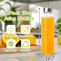 KEYWING 12Pack Glass Juice Bottles with Lids, 18Oz Clear Juicing Bottle with Reusable Glass, Leak Proof Water Bottles with Airtight Stainless