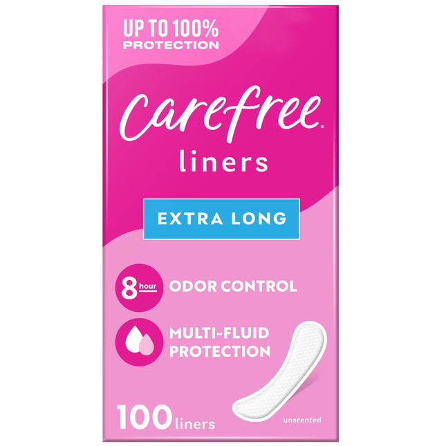 Carefree Panty Liners for Women, Extra Long, Unwrapped, Unscented, 100Ct |Pantil