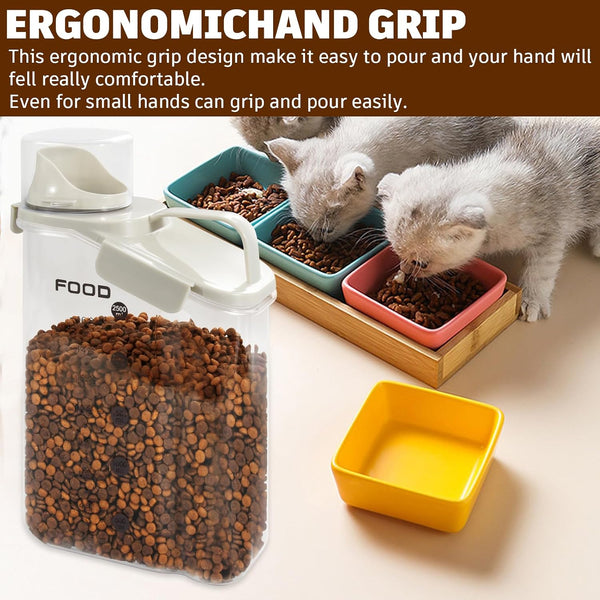 Dog Food Storage Container, Pet Food Container with Airtight Pour Spout, Cat Food Storage Container with Measuring Cups, Portable Pet Food