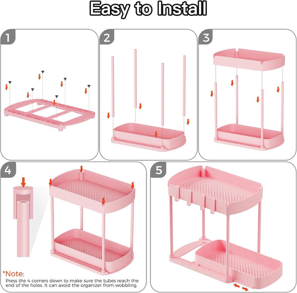 Ukeetap 2 Pack Multi-Purpose Pull-Out Storage Organizers, Under Sink & Cabinet Organizers, 12.8 Inch Pink Pink 12.8 Inch