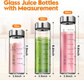 SIEROZUR Glass Juice Bottles 16 Oz-2 Pack Leak Proof Wide Mouth Water Bottle with Stainless Steel Lid & Sleeve - for Juicing, Smoothies, Infused