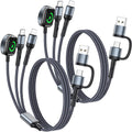 2Pack Charger Cable Upgraded 3 in 2 Phone Watch Charger USB C Multi Charging Cable-5Ft
