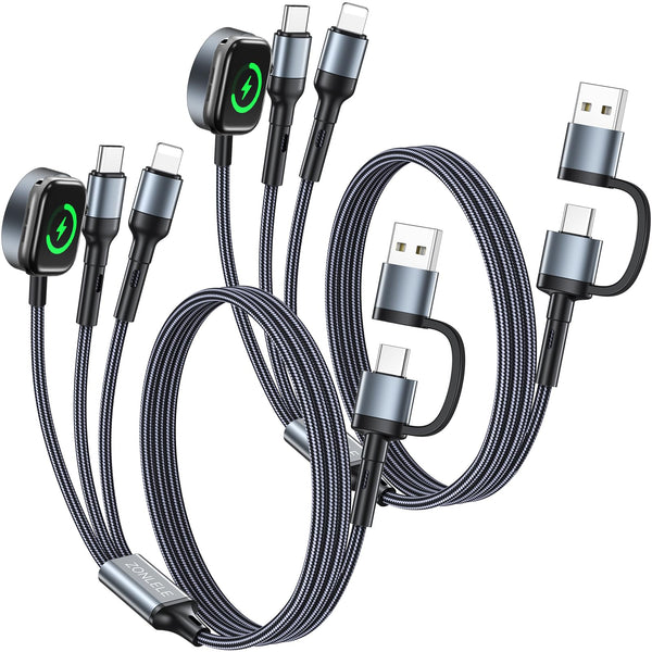 2Pack Charger Cable Upgraded 3 in 2 Phone Watch Charger USB C Multi Charging Cable-5Ft