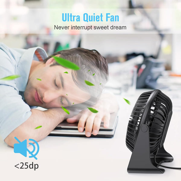 BESKAR USB Small Desk Fan, Portable Fans with 3 Speeds Strong Airflow, Quiet Operation and 360°Rotate, Personal Table Fan for Home,Office, Bedroom