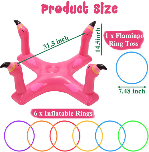 Inflatable Pool Ring Toss Games Toys, Floating Shark Flamingo Swimming Pool Ring with 6Pcs Rings, Swimming Pool Games for Kids Adults Summer Pool