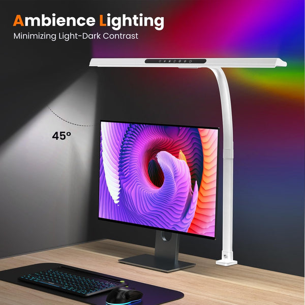 2-in-1 Desk Lamp with RGB Backlight,Architect Desk Lamps for Home Office,24W Tall Desk Lamp with Clamp,60"Timer,25 Lighting Modes,Eye Protection
