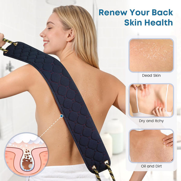 Exfoliating Back Scrubber with Handles, 38.5 Inch Double-Sided Back Exfoliator Body Scrub Towel, Exfoliating Washcloth Bath Tool for Use in