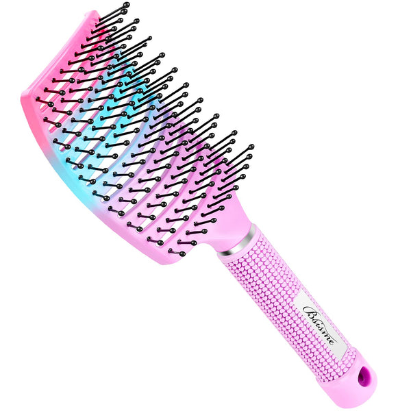 Bsisme Hair Brush, Curved Vented Detangling Brush for Faster Blow Drying Pink blue purple