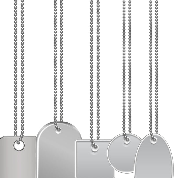 50-Pack Dog Tag Chain Ball Chain Necklace Bulk, Beaded Necklace Chains for Jewelry Making DIY Crafts, Military Blank Dog Tag Necklace for Men,
