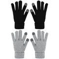 2 Pairs Women's Gloves for Cold Weather, Winter Touch Screen Gloves Women, Warm Fleece Lined Knit Gloves Black, Gray